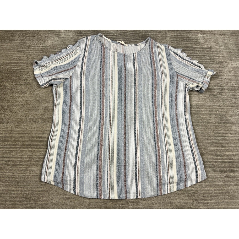 Above & Beyond Top‎ Womens 2X Multicolor Striped Short Sleeve Rayon Blend Casual